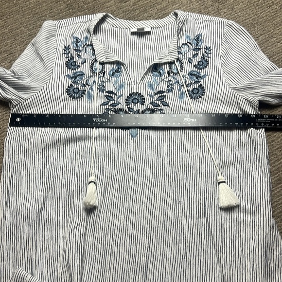 J. Jill Ocean Breeze blue and white striped embroidered long-sleeve dress SZ S - Picture 8 of 10